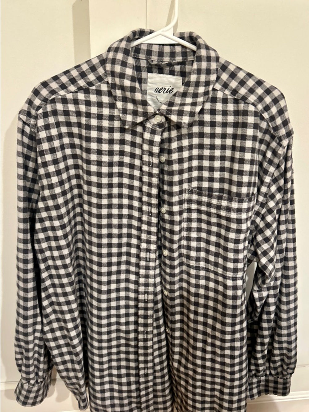 Aerie Anytime Fave Flannel Shirt, black and white checkered women’s, Size M